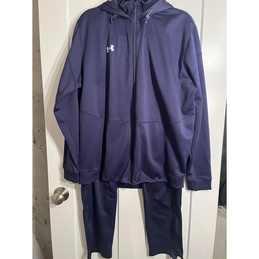 Under Armour Tracksuit Full Set Mens Large L Navy Blue Hoodie Zipper Pants Lot